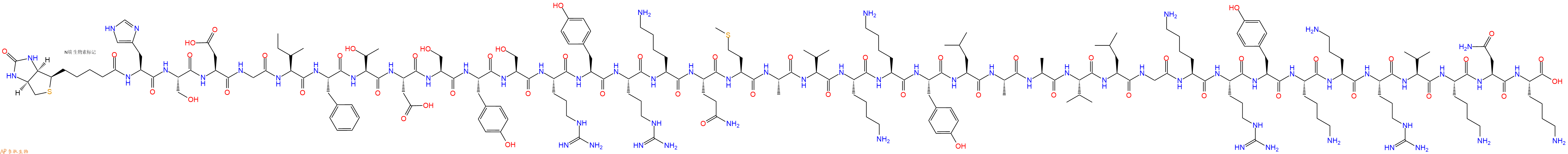 专肽生物产品Biotinyl-His-Ser-Asp-Gly-Ile-Phe-Thr-Asp-Ser-Tyr-Ser-Arg-Tyr-Arg-Lys-Gln-Met-Ala-Val-Lys-Lys-Tyr-Leu-Ala-Ala-Val-Leu-Gly-Lys-Arg-Tyr-Lys-Orn-Arg-Val-Lys-Asn-Lys-OH