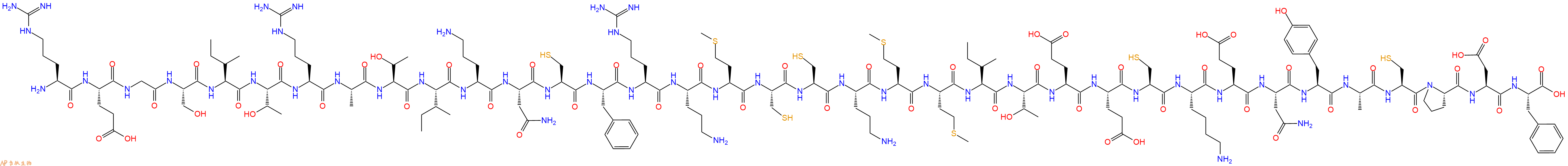 专肽生物产品H2N-Arg-Glu-Gly-Ser-Ile-Thr-Arg-Ala-Thr-Ile-Orn-Asn-Cys-Phe-Arg-Orn-Met-Cys-Cys-Orn-Met-Met-Ile-Thr-Glu-Glu-Cys-Lys-Glu-Asn-Tyr-Ala-Cys-Pro-Asp-Phe-OH