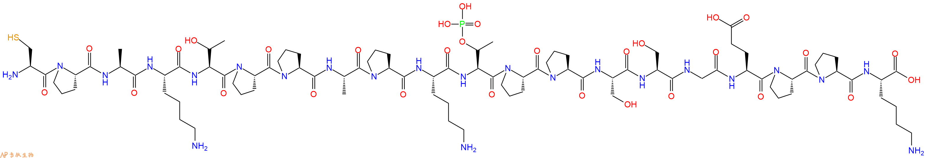 专肽生物产品H2N-Cys-Pro-Ala-Lys-Thr-Pro-Pro-Ala-Pro-Lys-pThr-Pro-Pro-Ser-Ser-Gly-Glu-Pro-Pro-Lys-OH