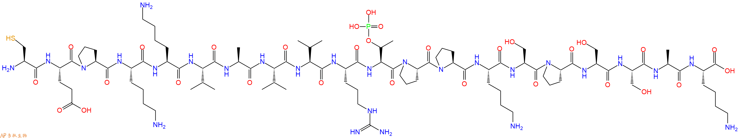 专肽生物产品H2N-Cys-Glu-Pro-Lys-Lys-Val-Ala-Val-Val-Arg-pThr-Pro-Pro-Lys-Ser-Pro-Ser-Ser-Ala-Lys-OH