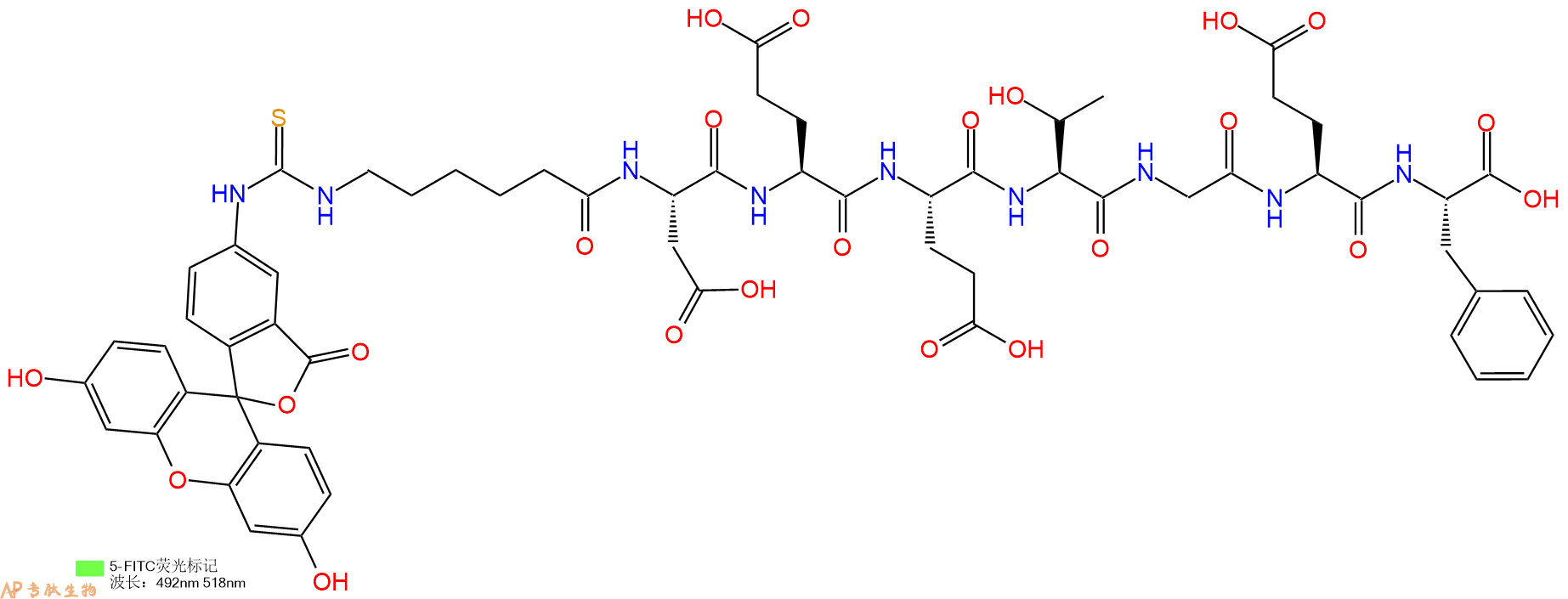 专肽生物产品5FITC-Ahx-Asp-Glu-Glu-Thr-Gly-Glu-Phe-OH