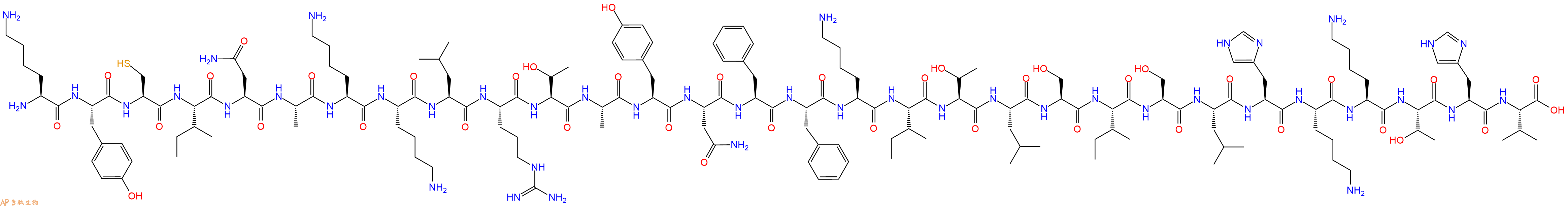 专肽生物产品H2N-Lys-Tyr-Cys-Ile-Asn-Ala-Lys-Lys-Leu-Arg-Thr-Ala-Tyr-Asn-Phe-Phe-Lys-Ile-Thr-Leu-Ser-Ile-Ser-Leu-His-Lys-Lys-Thr-His-Val-OH