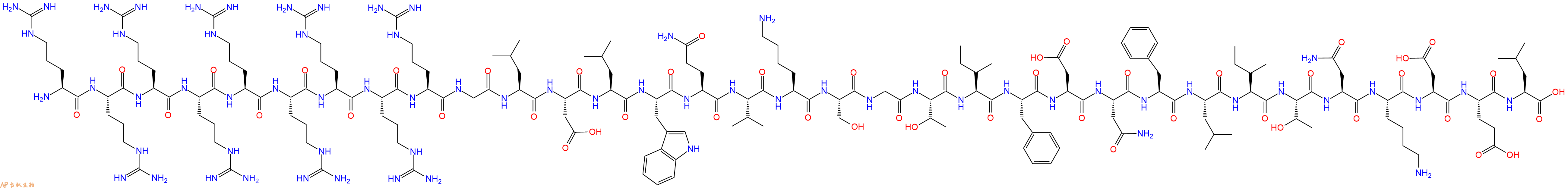 专肽生物产品H2N-Arg-Arg-Arg-Arg-Arg-Arg-Arg-Arg-Arg-Gly-Leu-Asp-Leu-Trp-Gln-Val-Lys-Ser-Gly-Thr-Ile-Phe-Asp-Asn-Phe-Leu-Ile-Thr-Asn-Lys-Asp-Glu-Leu-OH