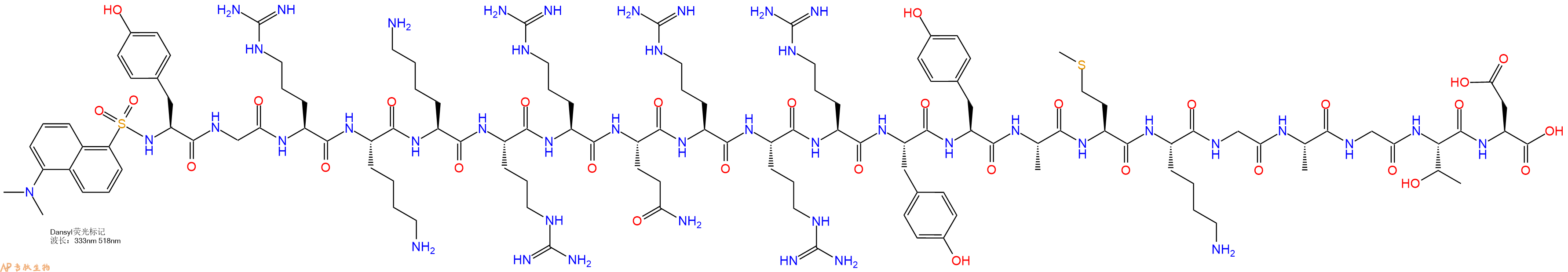专肽生物产品Dansyl-Tyr-Gly-Arg-Lys-Lys-Arg-Arg-Gln-Arg-Arg-Arg-Tyr-Tyr-Ala-Met-Lys-Gly-Ala-Gly-Thr-Asp-OH
