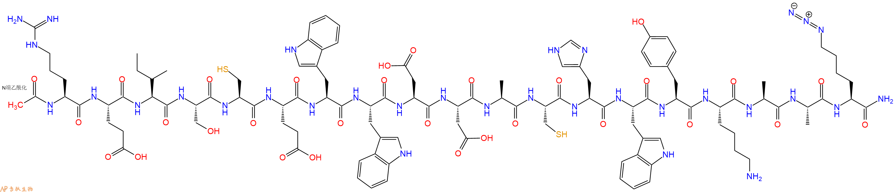 专肽生物产品Ac-Arg-Glu-Ile-Ser-Cys-Glu-Trp-Trp-Asp-Asp-Ala-Cys-His-Trp-Tyr-Lys-Ala-Ala-Lys(N3)-CONH2