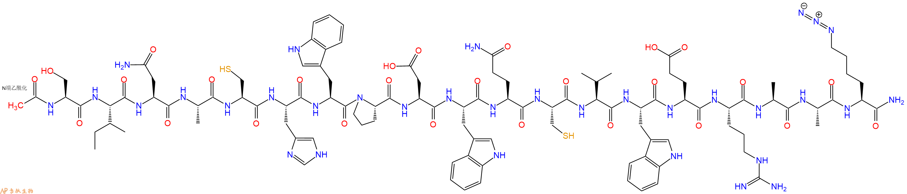 专肽生物产品Ac-Ser-Ile-Asn-Ala-Cys-His-Trp-Pro-Asp-Trp-Gln-Cys-Val-Trp-Glu-Arg-Ala-Ala-Lys(N3)-CONH2