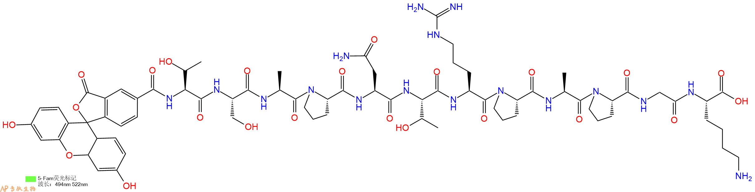 专肽生物产品5FAM-Thr-Ser-Ala-Pro-Asn-Thr-Arg-Pro-Ala-Pro-Gly-Lys-OH