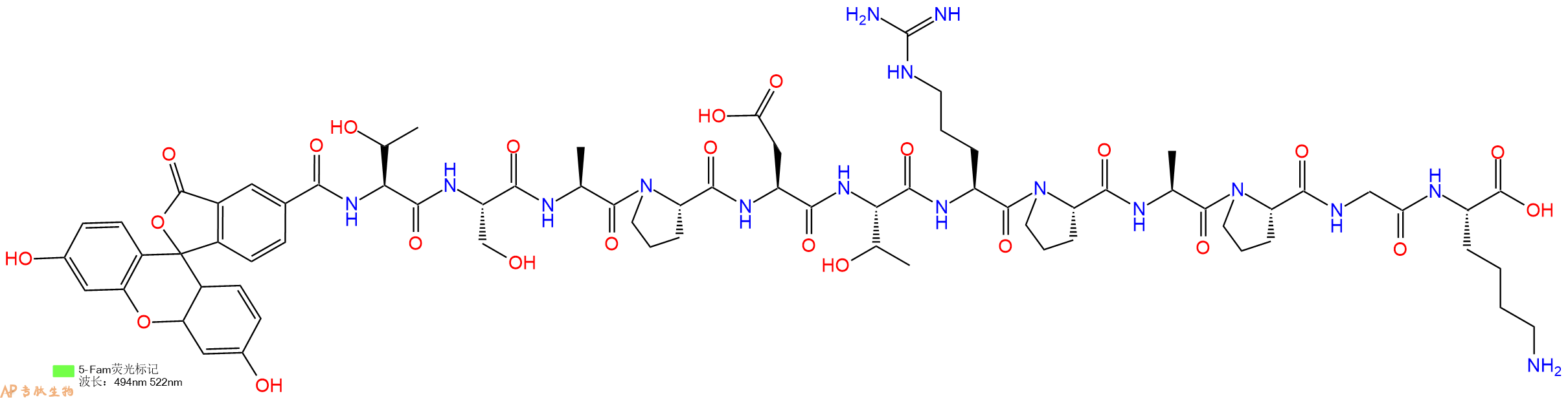 专肽生物产品5FAM-Thr-Ser-Ala-Pro-Asp-Thr-Arg-Pro-Ala-Pro-Gly-Lys-OH