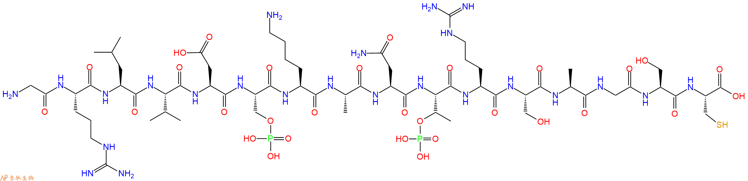 专肽生物产品H2N-Gly-Arg-Leu-Val-Asp-Ser(PO3H2)-Lys-Ala-Asn-pThr-Arg-Ser-Ala-Gly-Ser-Cys-OH
