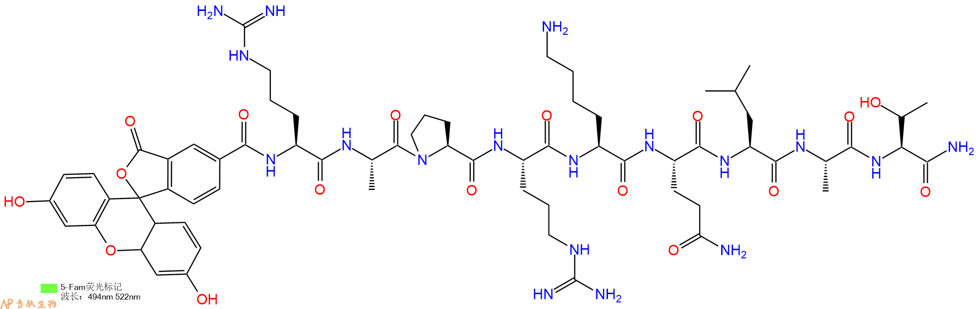 专肽生物产品5FAM-Arg-Ala-Pro-Arg-Lys-Gln-Leu-Ala-Thr-CONH2