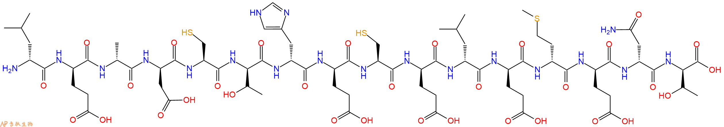 专肽生物产品H2N-DLeu-DGlu-DAla-DAsp-Cys-DThr-DHis-DGlu-Cys-DGlu-DLeu-DGlu-DMet-DGlu-DAsn-DThr-OH