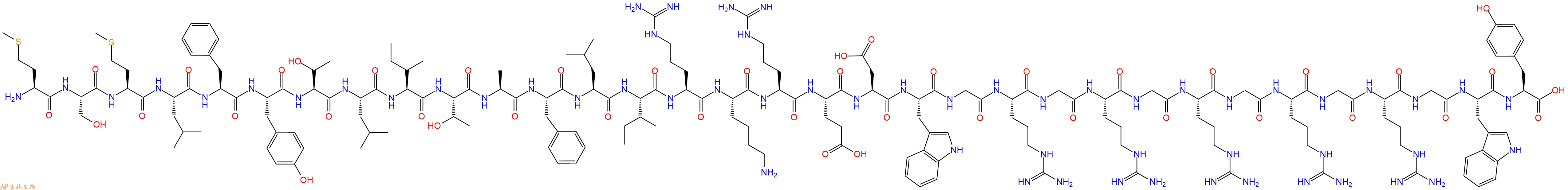 专肽生物产品H2N-Met-Ser-Met-Leu-Phe-Tyr-Thr-Leu-Ile-Thr-Ala-Phe-Leu-Ile-Arg-Lys-Arg-Glu-Asp-Trp-Gly-Arg-Gly-Arg-Gly-Arg-Gly-Arg-Gly-Arg-Gly-Trp-Tyr-OH