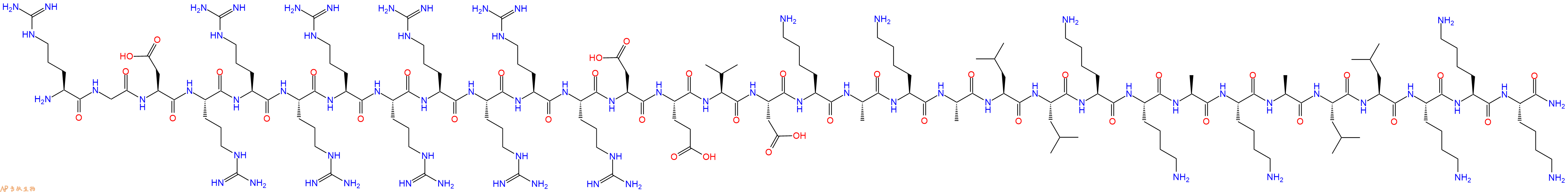 专肽生物产品H2N-Arg-Gly-Asp-Arg-Arg-Arg-Arg-Arg-Arg-Arg-Arg-Arg-Asp-Glu-Val-Asp-Lys-Ala-Lys-Ala-Leu-Leu-Lys-Lys-Ala-Lys-Ala-Leu-Leu-Lys-Lys-Lys-CONH2
