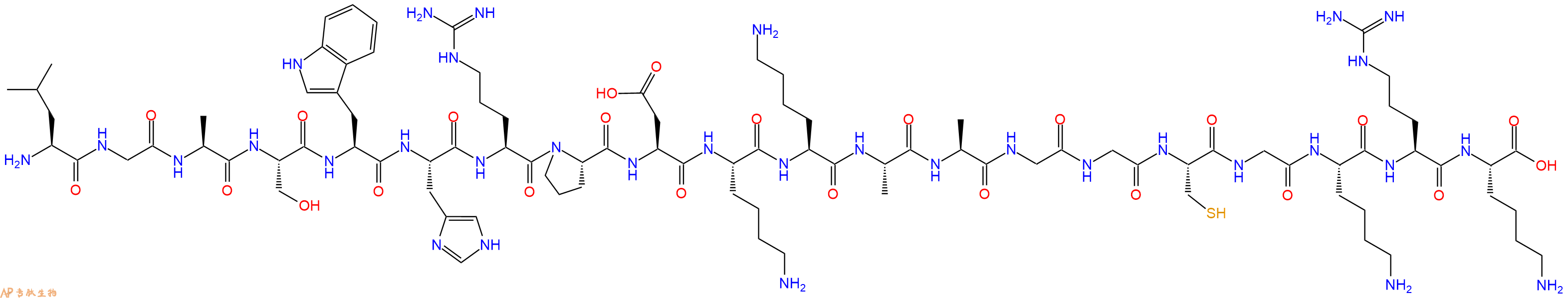 专肽生物产品H2N-Leu-Gly-Ala-Ser-Trp-His-Arg-Pro-Asp-Lys-Lys-Ala-Ala-Gly-Gly-Cys-Gly-Lys-Arg-Lys-OH