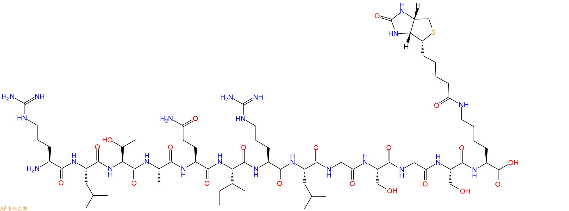 专肽生物产品H2N-Arg-Leu-Thr-Ala-Gln-Ile-Arg-Leu-Gly-Ser-Gly-Ser-Lys(Biotin)-OH