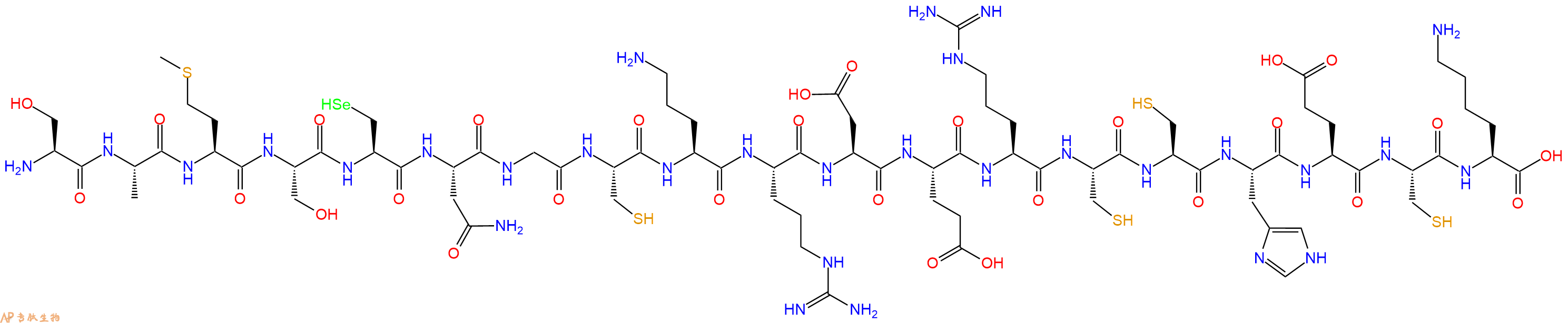 专肽生物产品H2N-Ser-Ala-Met-Ser-Sec-Asn-Gly-Cys-Orn-Arg-Asp-Glu-Arg-Cys-Cys-His-Glu-Cys-Lys-OH