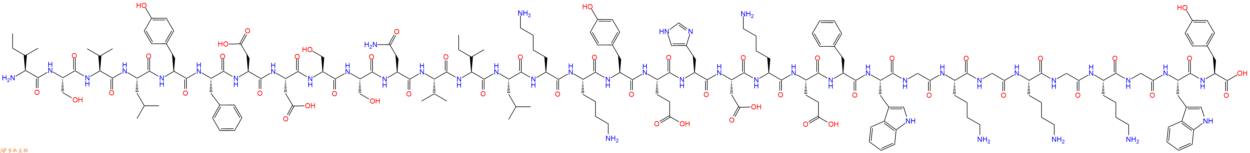 专肽生物产品H2N-Ile-Ser-Val-Leu-Tyr-Phe-Asp-Asp-Ser-Ser-Asn-Val-Ile-Leu-Lys-Lys-Tyr-Glu-His-Asp-Lys-Glu-Phe-Trp-Gly-Lys-Gly-Lys-Gly-Lys-Gly-Trp-Tyr-OH