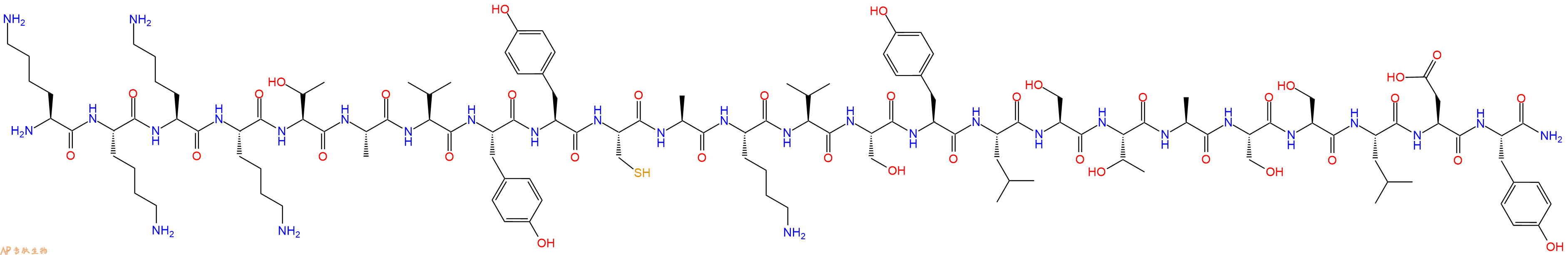 专肽生物产品H2N-Lys-Lys-Lys-Lys-Thr-Ala-Val-Tyr-Tyr-Cys-Ala-Lys-Val-Ser-Tyr-Leu-Ser-Thr-Ala-Ser-Ser-Leu-Asp-Tyr-CONH2