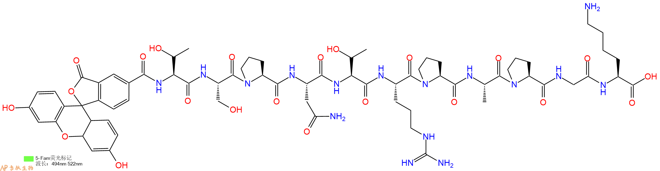 专肽生物产品5FAM-Thr-Ser-Pro-Asn-Thr-Arg-Pro-Ala-Pro-Gly-Lys-OH