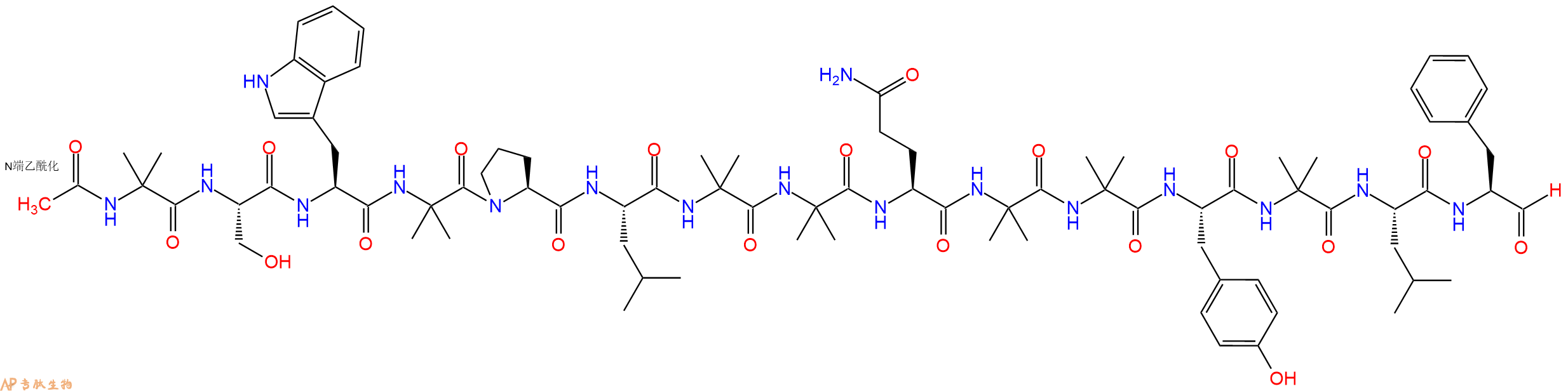 专肽生物产品Ac-Aib-Ser-Trp-Aib-Pro-Leu-Aib-Aib-Gln-Aib-Aib-Tyr-Aib-Leu-Phe-CHO