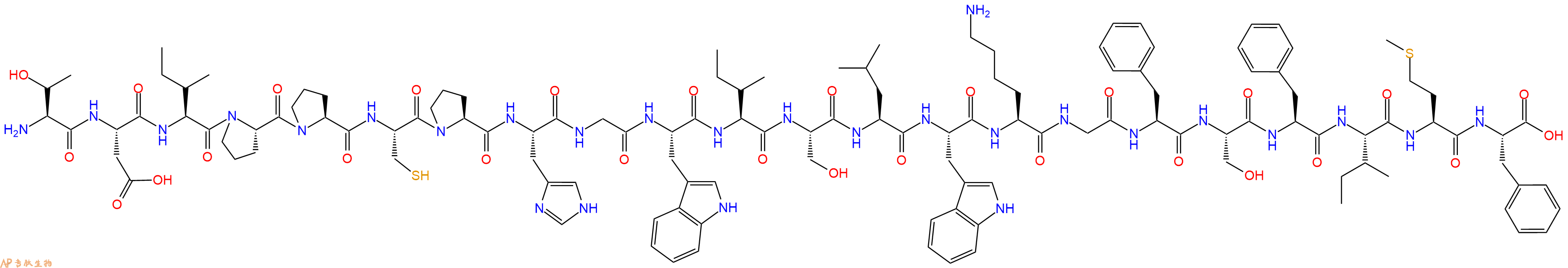 专肽生物产品H2N-Thr-Asp-Ile-Pro-Pro-Cys-Pro-His-Gly-Trp-Ile-Ser-Leu-Trp-Lys-Gly-Phe-Ser-Phe-Ile-Met-Phe-OH