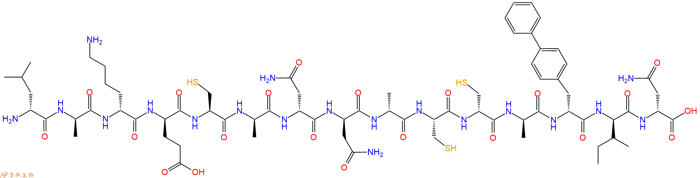 专肽生物产品H2N-DLeu-DAla-DLys-DGlu-Cys-DAla-DAsn-DAsn-DAla-Cys-DCys-DAla-DBip-DIle-DAsn-OH