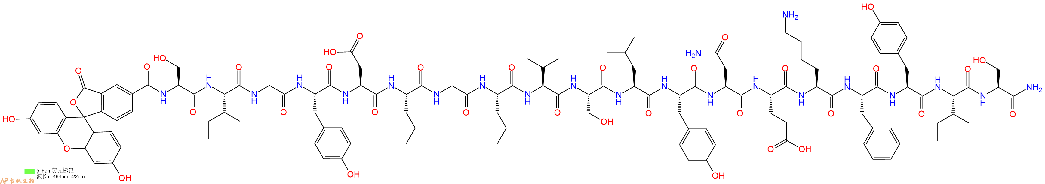 专肽生物产品5FAM-Ser-Ile-Gly-Tyr-Asp-Leu-Gly-Leu-Val-Ser-Leu-Tyr-Asn-Glu-Lys-Phe-Tyr-Ile-Ser-CONH2