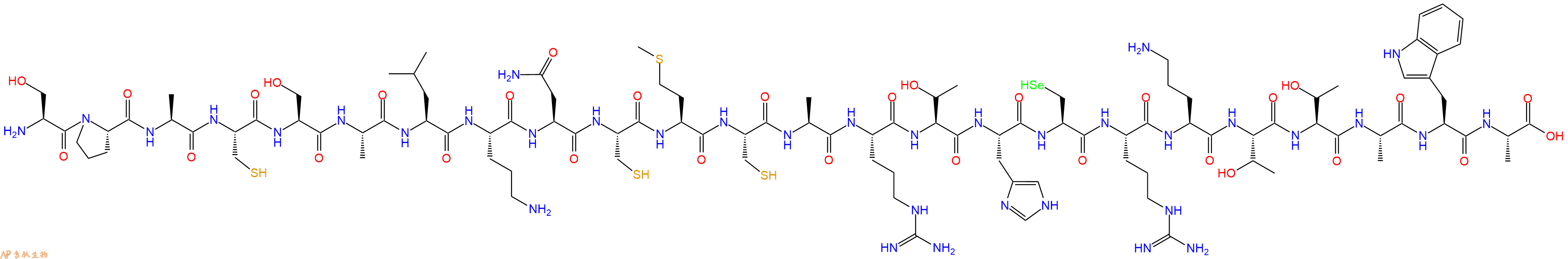 专肽生物产品H2N-Ser-Pro-Ala-Cys-Ser-Ala-Leu-Orn-Asn-Cys-Met-Cys-Ala-Arg-Thr-His-Sec-Arg-Orn-Thr-Thr-Ala-Trp-Ala-OH