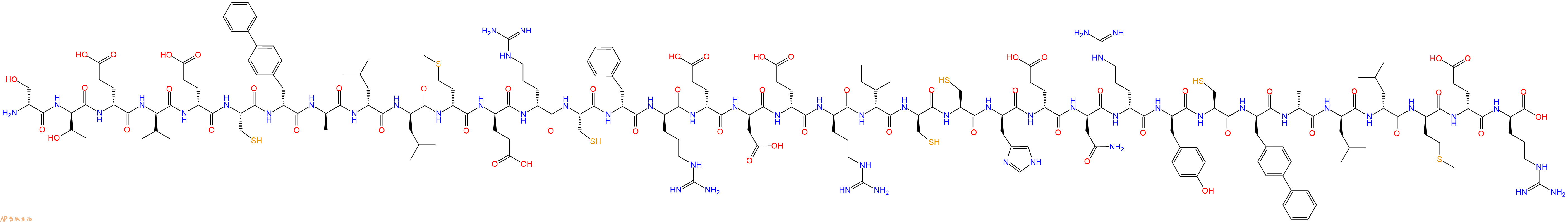专肽生物产品H2N-DSer-DThr-DGlu-DVal-DGlu-Cys-DBip-DAla-DLeu-DLeu-DMet-DGlu-DArg-Cys-DPhe-DArg-DGlu-DAsp-DGlu-DArg-DIle-DCys-Cys-DHis-DGlu-DAsn-DArg-DTyr-Cys-DBip-DAla-DLeu-DLeu-DMet-DGlu-DArg-OH