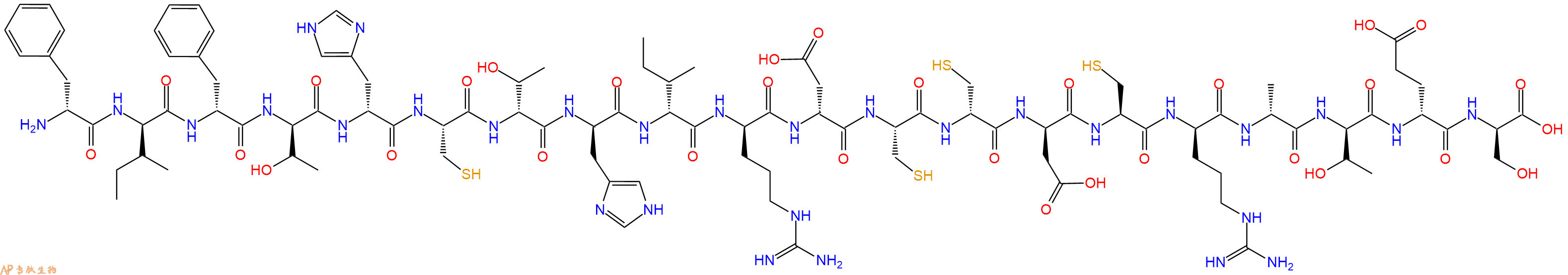 专肽生物产品H2N-DPhe-DIle-DPhe-DThr-DHis-Cys-DThr-DHis-DIle-DArg-DAsp-Cys-DCys-DAsp-Cys-DArg-DAla-DThr-DGlu-DSer-OH