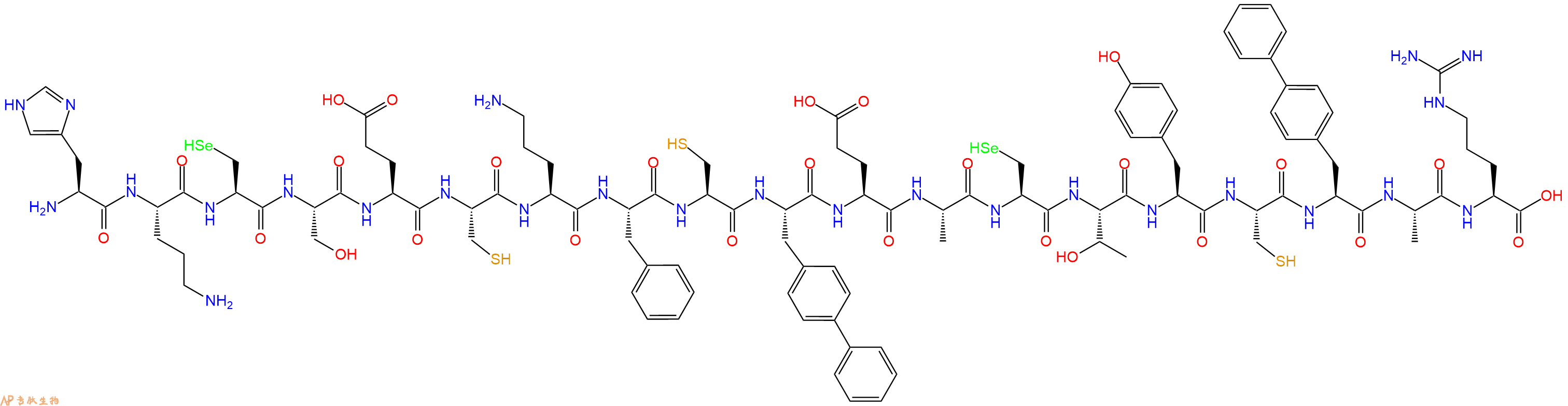 专肽生物产品H2N-His-Orn-Sec-Ser-Glu-Cys-Orn-Phe-Cys-Bip-Glu-Ala-Sec-Thr-Tyr-Cys-Bip-Ala-Arg-OH