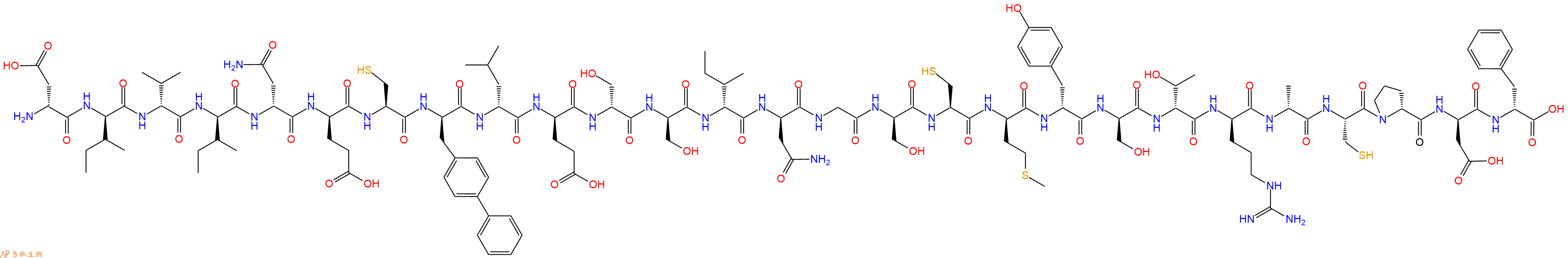 专肽生物产品H2N-DAsp-DIle-DVal-DIle-DAsn-DGlu-Cys-DBip-DLeu-DGlu-DSer-DSer-DIle-DAsn-Gly-DSer-Cys-DMet-DTyr-DSer-DThr-DArg-DAla-Cys-DPro-DAsp-DPhe-OH