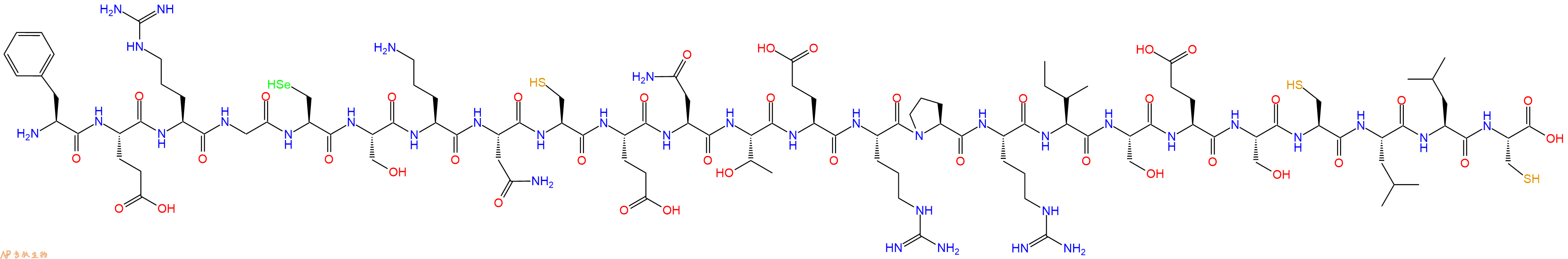 专肽生物产品H2N-Phe-Glu-Arg-Gly-Sec-Ser-Orn-Asn-Cys-Glu-Asn-Thr-Glu-Arg-Pro-Arg-Ile-Ser-Glu-Ser-Cys-Leu-Leu-Cys-OH