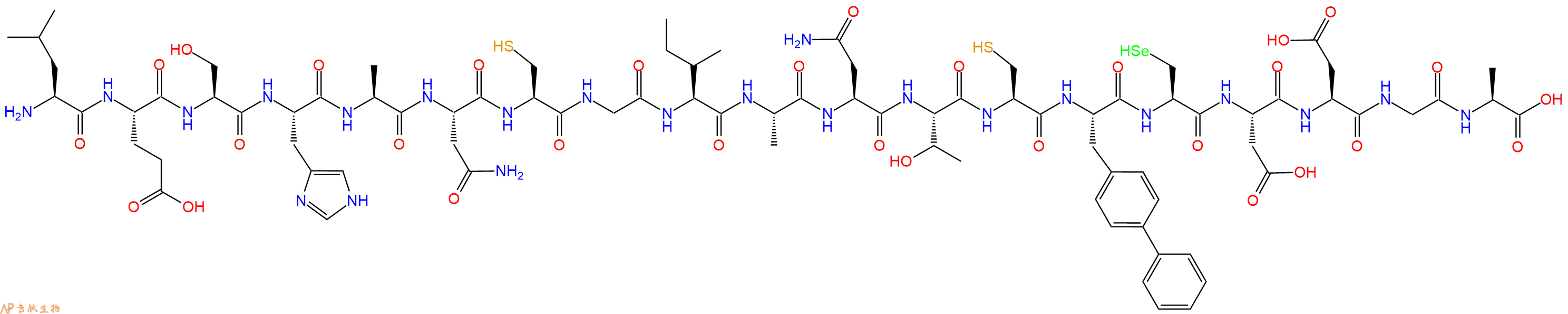 专肽生物产品H2N-Leu-Glu-Ser-His-Ala-Asn-Cys-Gly-Ile-Ala-Asn-Thr-Cys-Bip-Sec-Asp-Asp-Gly-Ala-OH
