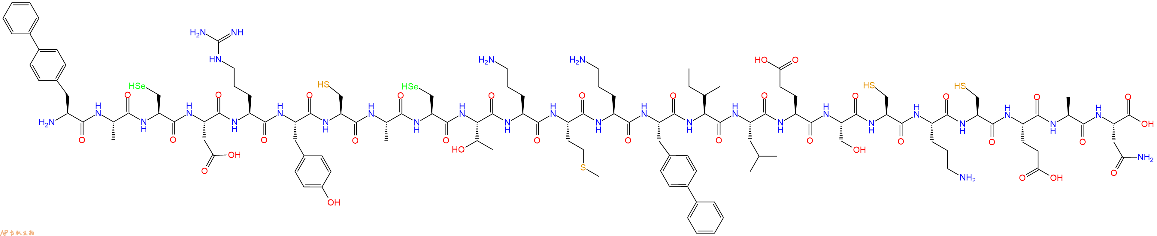 专肽生物产品H2N-Bip-Ala-Sec-Asp-Arg-Tyr-Cys-Ala-Sec-Thr-Orn-Met-Orn-Bip-Ile-Leu-Glu-Ser-Cys-Orn-Cys-Glu-Ala-Asn-OH