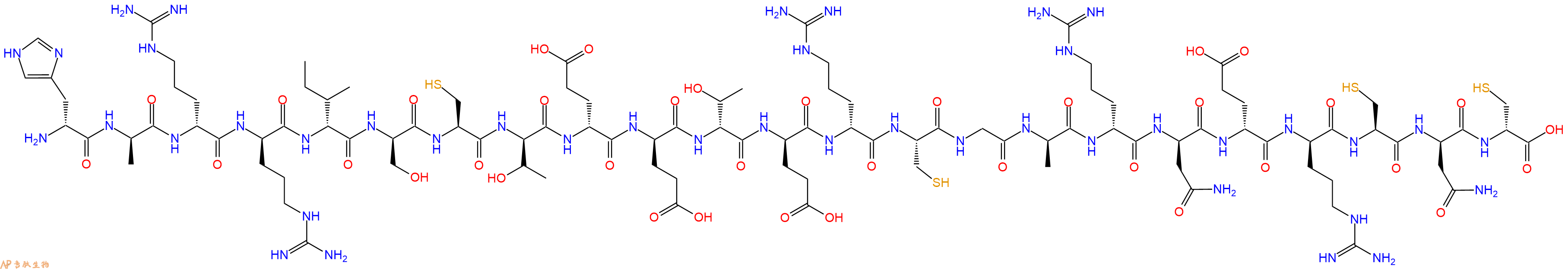 专肽生物产品H2N-DHis-DAla-DArg-DArg-DIle-DSer-Cys-DThr-DGlu-DGlu-DThr-DGlu-DArg-Cys-Gly-DAla-DArg-DAsn-DGlu-DArg-Cys-DAsn-DCys-OH