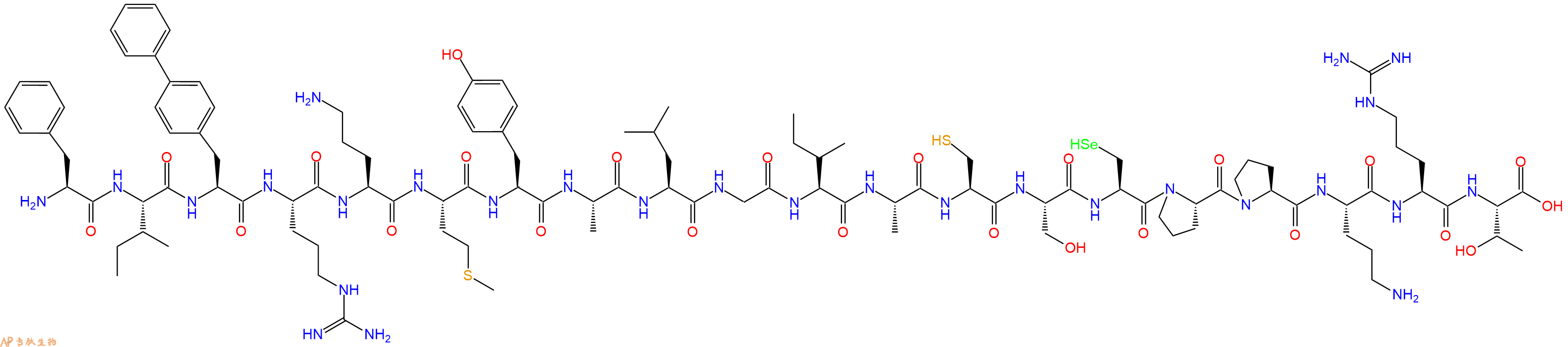专肽生物产品H2N-Phe-Ile-Bip-Arg-Orn-Met-Tyr-Ala-Leu-Gly-Ile-Ala-Cys-Ser-Sec-Pro-Pro-Orn-Arg-Thr-OH