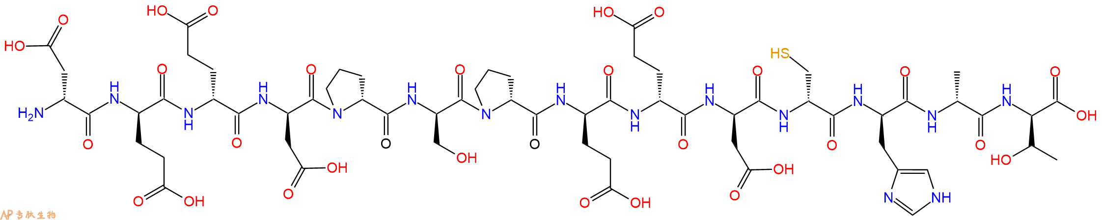 专肽生物产品H2N-DAsp-DGlu-DGlu-DAsp-DPro-DSer-DPro-DGlu-DGlu-DAsp-DCys-DHis-DAla-DThr-OH