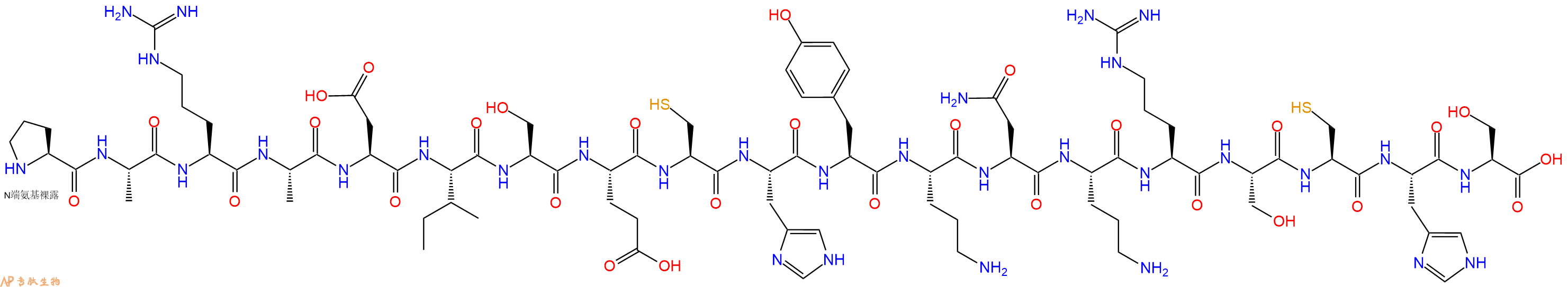 专肽生物产品H2N-Pro-Ala-Arg-Ala-Asp-Ile-Ser-Glu-Cys-His-Tyr-Orn-Asn-Orn-Arg-Ser-Cys-His-Ser-OH