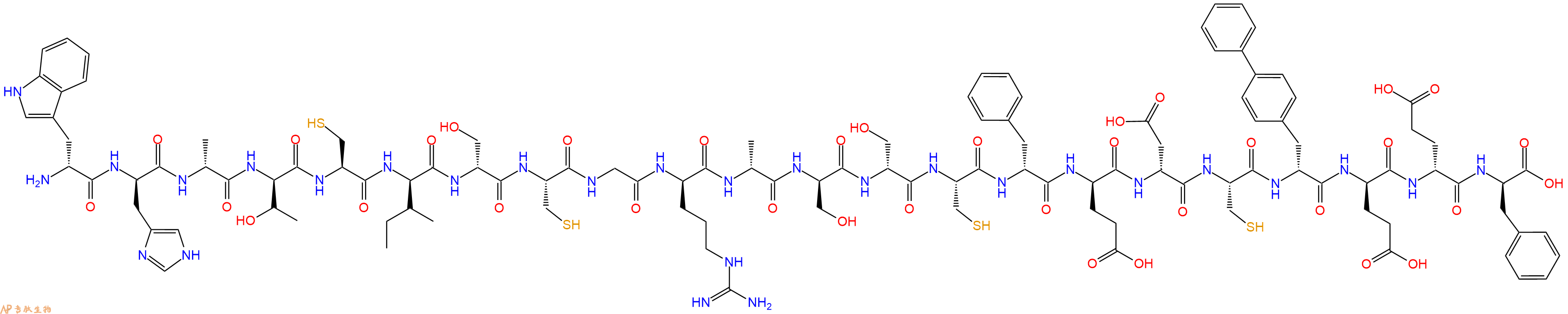 专肽生物产品H2N-DTrp-DHis-DAla-DThr-Cys-DIle-DSer-Cys-Gly-DArg-DAla-DSer-DSer-Cys-DPhe-DGlu-DAsp-Cys-DBip-DGlu-DGlu-DPhe-OH