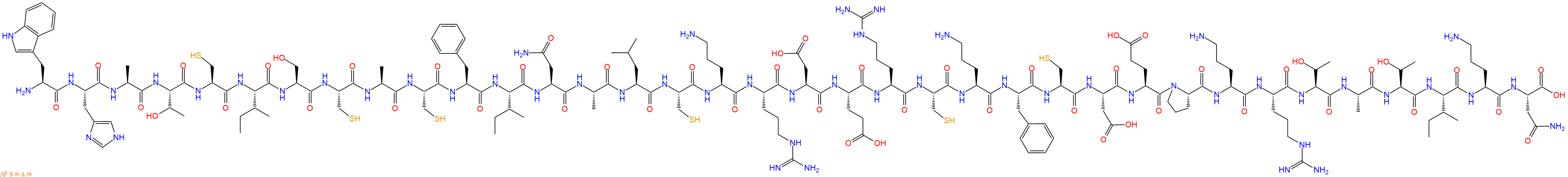 专肽生物产品H2N-Trp-His-Ala-Thr-Cys-Ile-Ser-Cys-Ala-Cys-Phe-Ile-Asn-Ala-Leu-Cys-Orn-Arg-Asp-Glu-Arg-Cys-Orn-Phe-Cys-Asp-Glu-Pro-Orn-Arg-Thr-Ala-Thr-Ile-Orn-Asn-OH