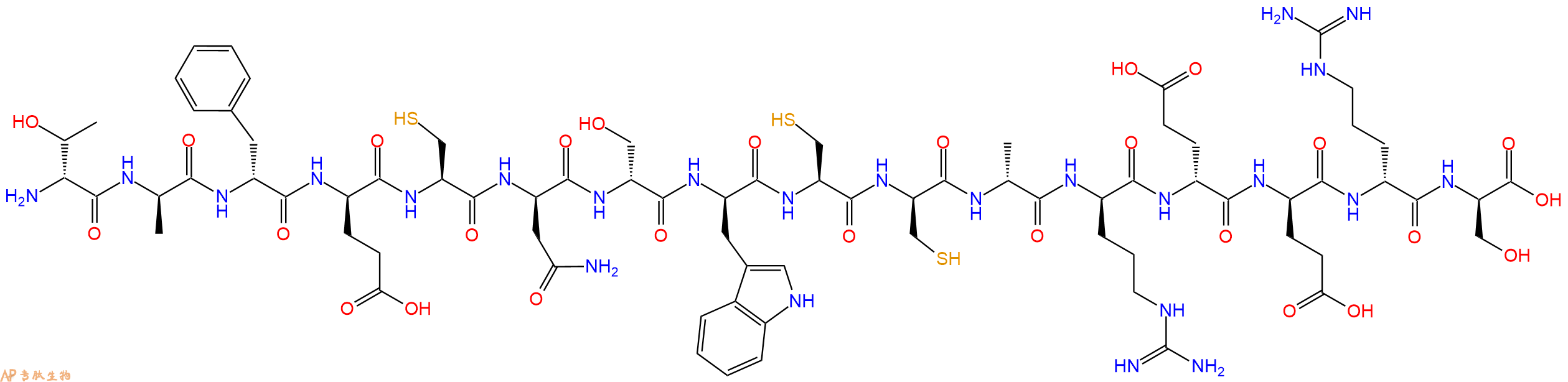 专肽生物产品H2N-DThr-DAla-DPhe-DGlu-Cys-DAsn-DSer-DTrp-Cys-DCys-DAla-DArg-DGlu-DGlu-DArg-DSer-OH
