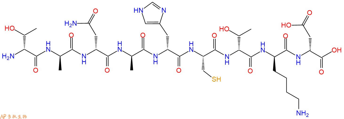 专肽生物产品H2N-DThr-DAla-DAsn-DAla-DHis-Cys-DThr-DLys-DAsp-OH