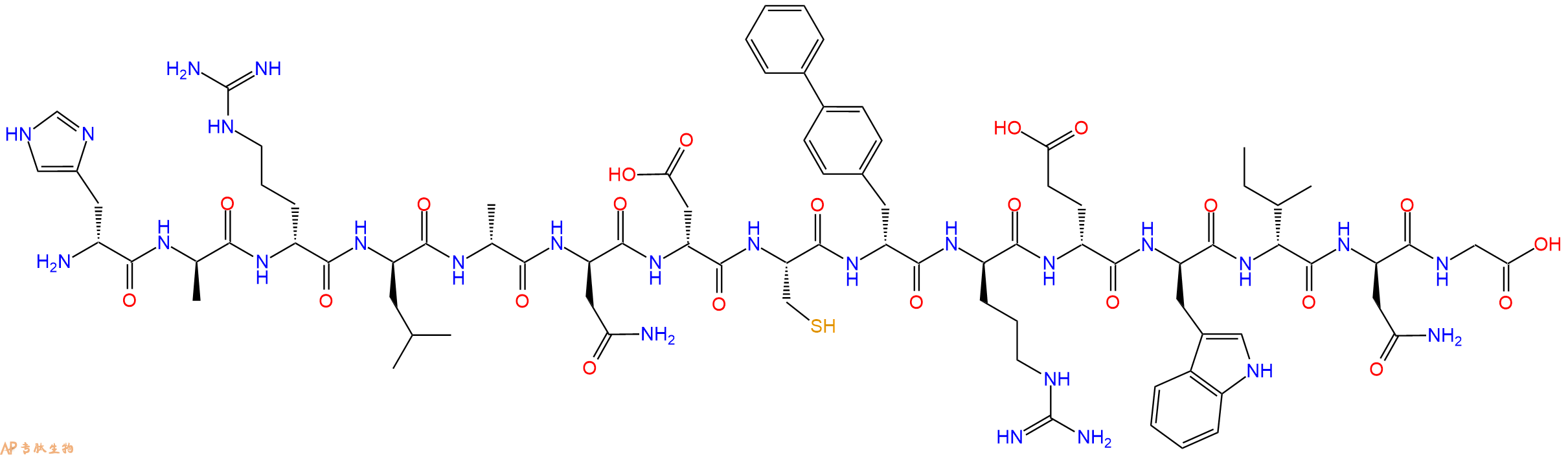 专肽生物产品H2N-DHis-DAla-DArg-DLeu-DAla-DAsn-DAsp-Cys-DBip-DArg-DGlu-DTrp-DIle-DAsn-Gly-OH