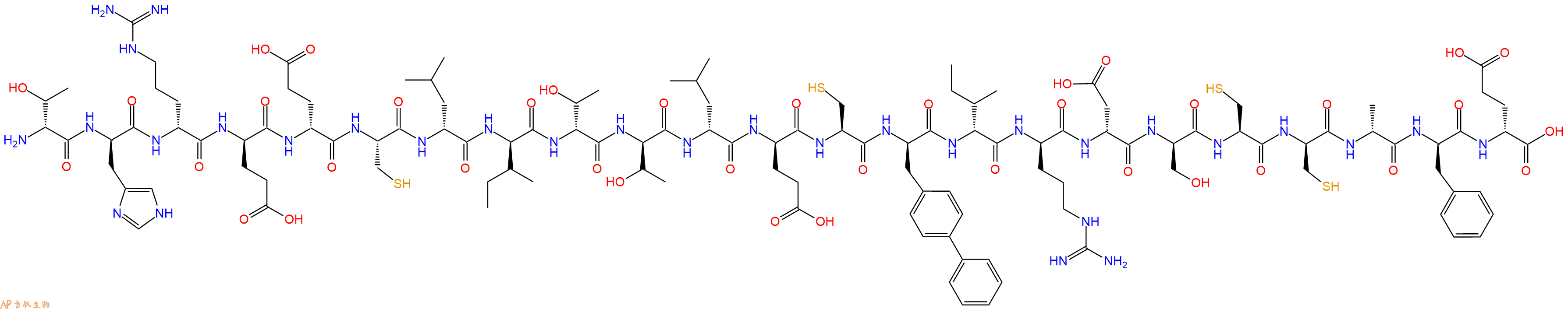 专肽生物产品H2N-DThr-DHis-DArg-DGlu-DGlu-Cys-DLeu-DIle-DThr-DThr-DLeu-DGlu-Cys-DBip-DIle-DArg-DAsp-DSer-Cys-DCys-DAla-DPhe-DGlu-OH