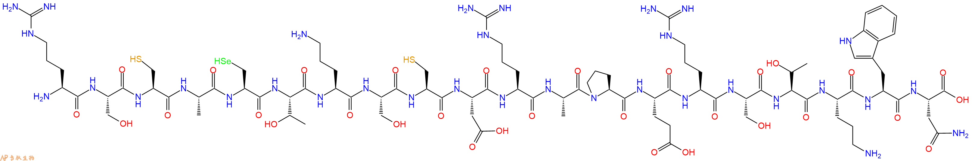 专肽生物产品H2N-Arg-Ser-Cys-Ala-Sec-Thr-Orn-Ser-Cys-Asp-Arg-Ala-Pro-Glu-Arg-Ser-Thr-Orn-Trp-Asn-OH