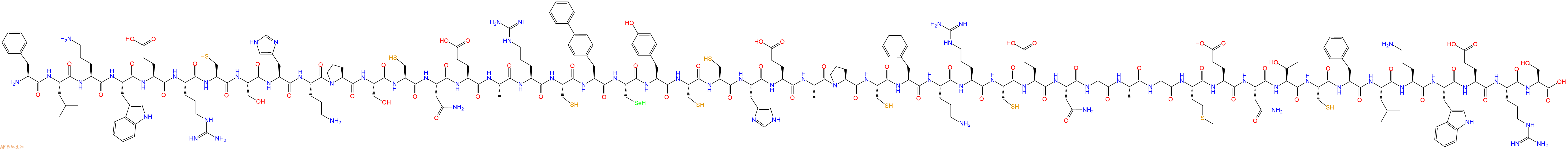 专肽生物产品H2N-Phe-Leu-Orn-Trp-Glu-Arg-Cys-Ser-His-Orn-Pro-Ser-Cys-Asn-Glu-Ala-Arg-Cys-Bip-Sec-Tyr-Cys-Cys-His-Glu-Ala-Pro-Cys-Phe-Orn-Arg-Cys-Glu-Asn-Gly-Ala-Gly-Met-Glu-Asn-Thr-Cys-Phe-Leu-Orn-Trp-Glu-Arg-Ser-OH