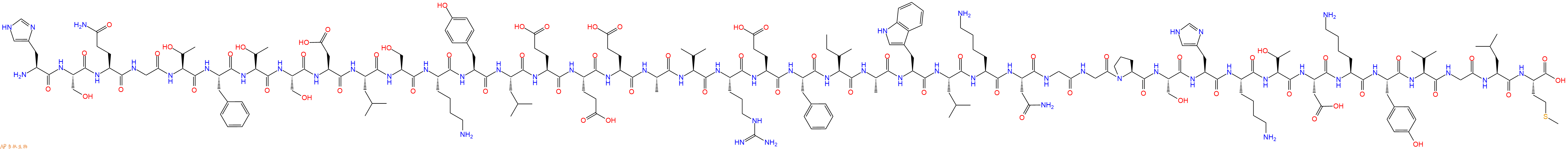 专肽生物产品H2N-His-Ser-Gln-Gly-Thr-Phe-Thr-Ser-Asp-Leu-Ser-Lys-Tyr-Leu-Glu-Glu-Glu-Ala-Val-Arg-Glu-Phe-Ile-Ala-Trp-Leu-Lys-Asn-Gly-Gly-Pro-Ser-His-Lys-Thr-Asp-Lys-Tyr-Val-Gly-Leu-Met-OH