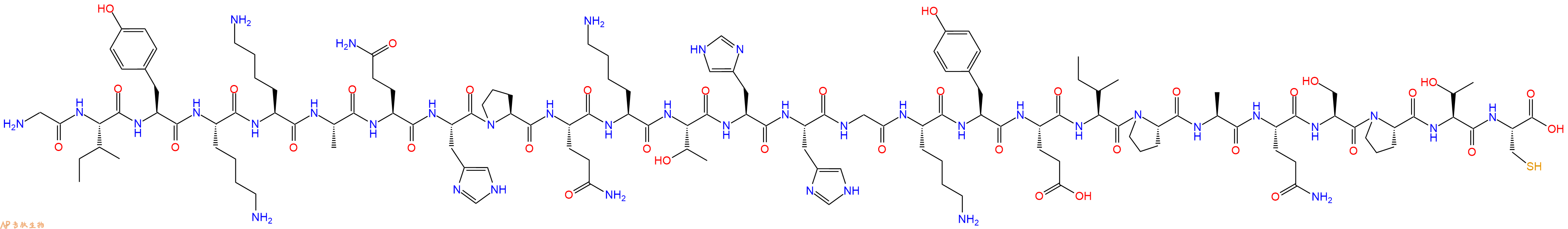 专肽生物产品H2N-Gly-Ile-Tyr-Lys-Lys-Ala-Gln-His-Pro-Gln-Lys-Thr-His-His-Gly-Lys-Tyr-Glu-Ile-Pro-Ala-Gln-Ser-Pro-Thr-Cys-OH