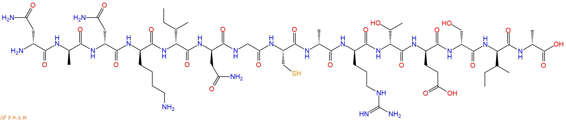 专肽生物产品H2N-DAsn-DAla-DAsn-DLys-DIle-DAsn-Gly-Cys-DAla-DArg-DThr-DGlu-DSer-DIle-DAla-OH